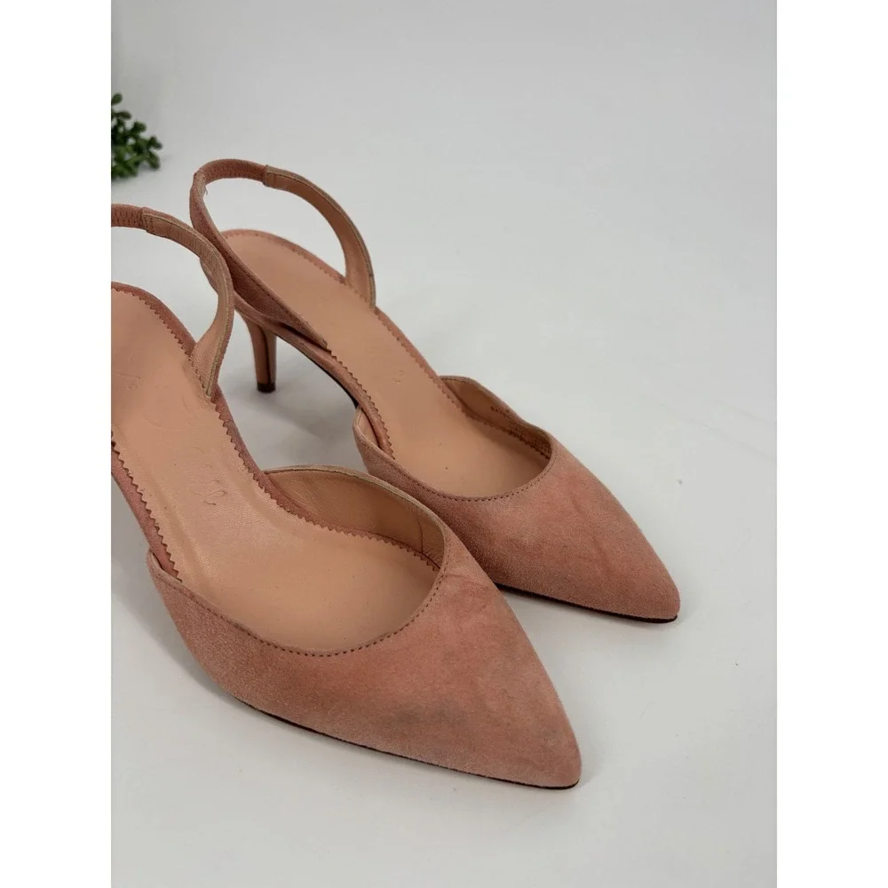 J.Crew Slingback Pumps Womens 5 Rose Pink Suede Kitten Heel Pointed‎ Toe BA731